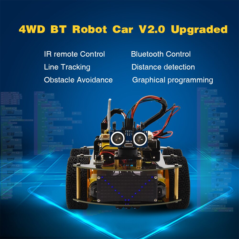 Keyestudio-4WD Ƽ BT κ ڵ ŰƮ V2.0, LED ..